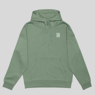 Hoodie demi zip unisexe Dusty Green - Original